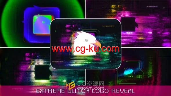 AE模板-霓虹灯极端故障标志显示Extreme Glitch Logo Reveal的图片1