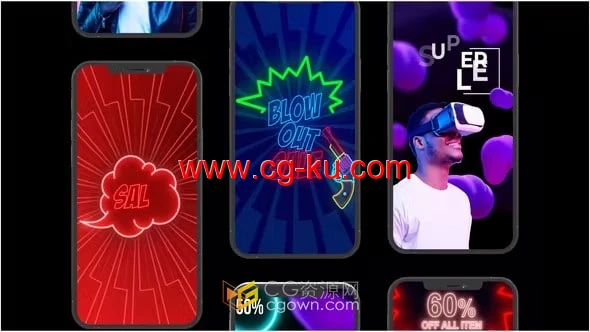 AE短视频模板-6个色彩缤纷有趣标题背景垂直动态海报促销广告的图片1