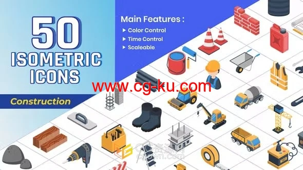 AE模板-3d工业建设建筑设计物流运输50个等距图标动画的图片1