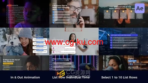 AE列表标题模板-各种有序无序图像视频滑动条渐变列表及进出动画的图片1