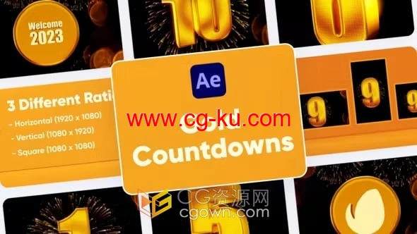 黄金倒计时金色3D数字动画倒数十秒开场视频-AE模板的图片1
