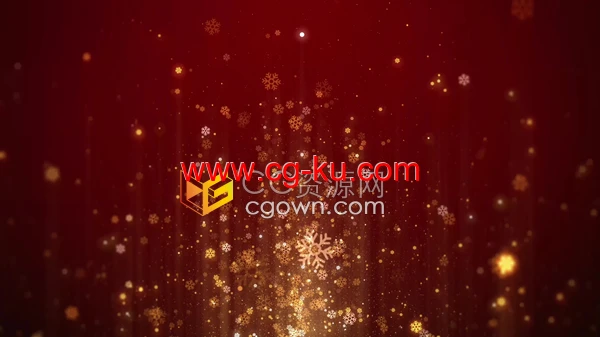 缓慢上升的金黄色粒子雪花动画喜庆红色背景视频素材的图片1