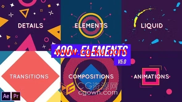 大量效果形状运动MG动画元素包与转场过渡效果-AE与PR模板 大量效果形状运动MG动画元素包与转场过渡效果-AE与PR模板的图片1