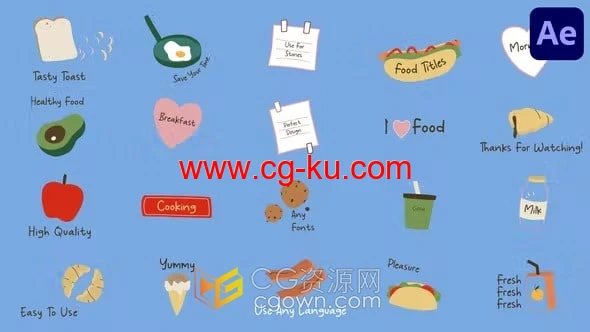 20种卡通食物图形动画文字标题效果设计-AE模板的图片1