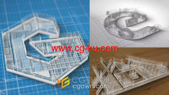 建筑场景蓝图构成绘画效果LOGO动画视频-AE模板的图片1