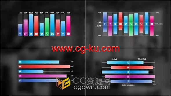 4种设计带社交媒体图标信息图表条形动画效果-AE模板的图片1