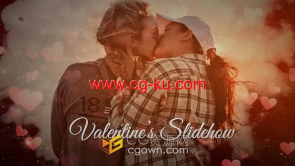 情人节幻灯片AE模板心型图形动画遮罩照片视频相册的图片1