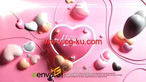 粉红色3D心型图形场景情人节开场视频动画-AE模板的图片1