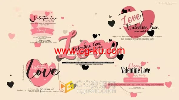 情人节活动卡片请柬动态海报视频制作-AE模板的图片1