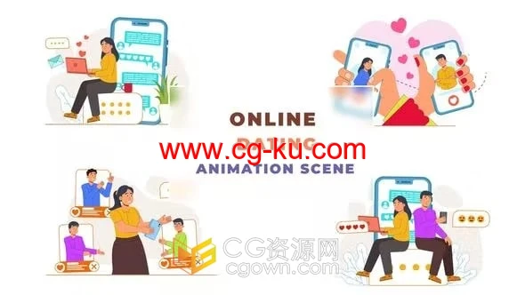 在线数字介绍约会概念角色图形场景动画-AE模板的图片1