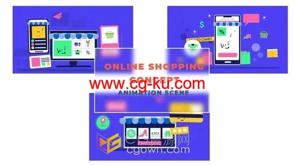 在线购物介绍概念图形场景动画设计-AE模板的图片1