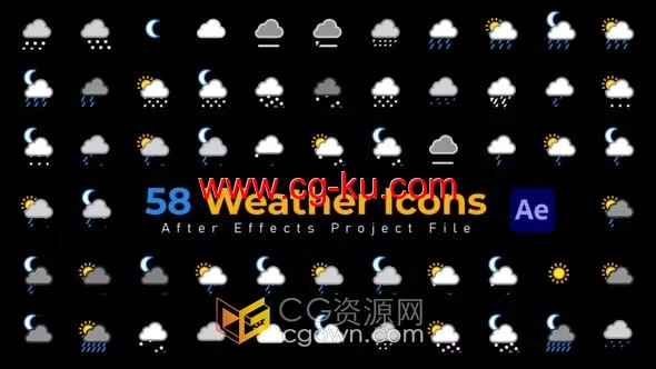 Weather Icons AE模板58种天气预报图标动画的图片1