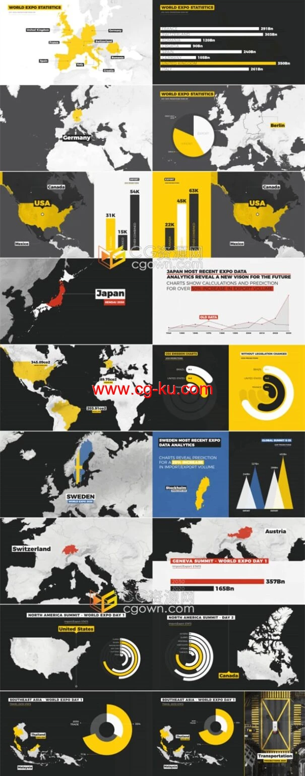 世界地图专业版国家地图信息图表动画制作-AE模板的图片2
