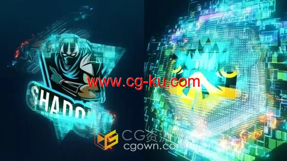 高科技像素化方块发光故障LOGO动画视频-AE模板的图片1