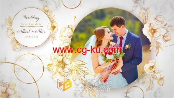 金色花纹图案装饰婚礼幻灯片照片视频相册动画-AE模板的图片1