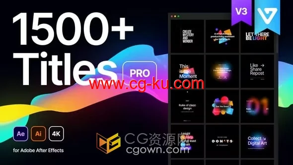 1500+ Titles Pro V3 AE扩展脚本文字标题动画字幕包模板的图片1