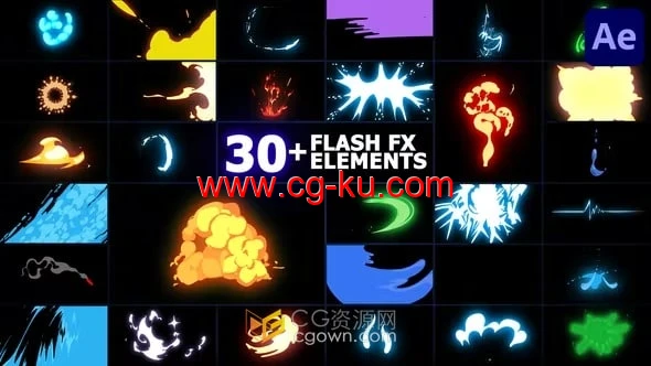 AE模板-30多种彩色视觉效果Flash FX 卡通动画元素的图片1
