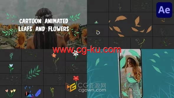 27种自然美丽的动画花朵和叶子模板AE卡通花草元素的图片1