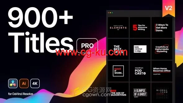 达芬奇DR模板Titles Pro V3 DaVinci Resolve 900+文字标题视频字幕动画的图片1