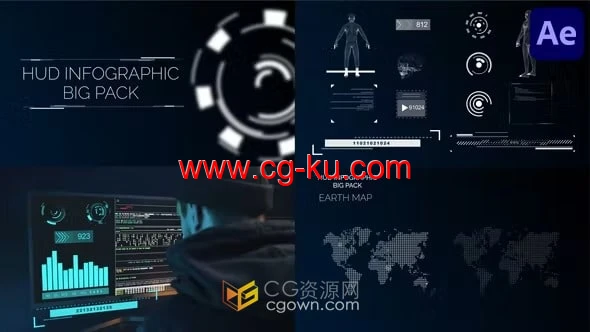 各种科幻主题叠加元素HUD信息图创建炫酷介绍游戏预告片AE视频模板的图片1
