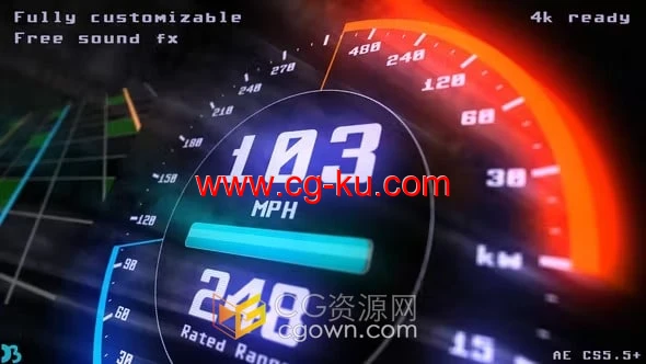新能源电动汽车加速仪表盘动画效果-AE模板的图片1