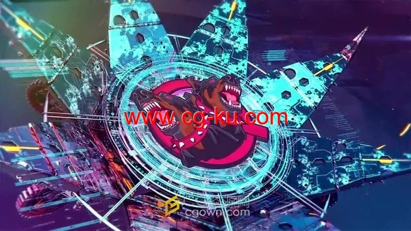 AE模板-虚拟世界机械3D场景区块链技术Cyber​​flower标志片头的图片1