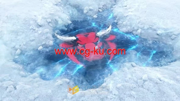冻结冰面积雪拨开雪地LOGO显示动画-AE模板的图片1