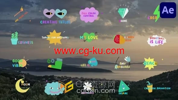 创意卡通贴纸漫画文本动画创建社交媒体抖音视频广告-AE模板的图片1