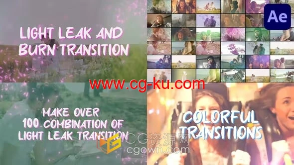37个闪耀彩色漏光过渡-AE光效转场模板的图片1