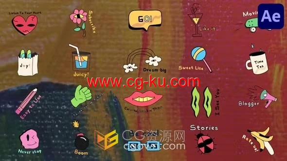色彩缤纷的漫画书名彩色卡通贴纸标题-AE模板的图片1