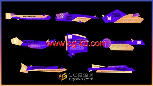 几何形状飞行动画明亮标题摘要字幕条文本-AE模板的图片1