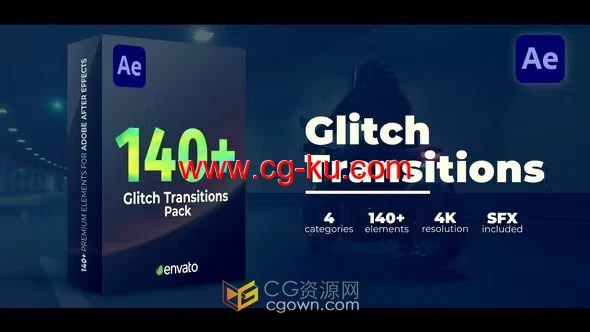 4个类别140多个高质量毛刺故障转场元素-AE过渡模板的图片1