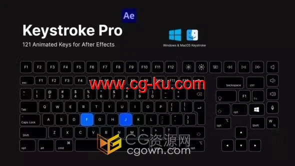 AE版Keystroke Pro虚拟键盘按键屏幕中显示快捷键操作动画的图片1
