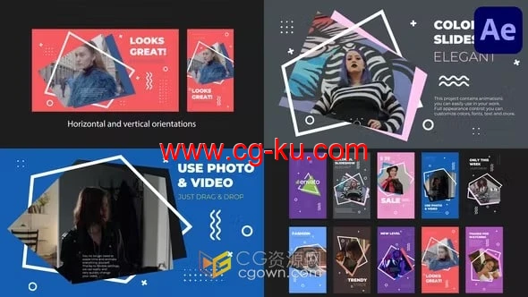 动态炫彩不规则图形动画展示时尚杂色品牌宣传-AE视频模板的图片1