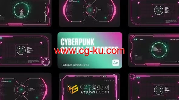 赛博朋克HUD摄像头科幻电影视频游戏相机动画元素-AE模板的图片1