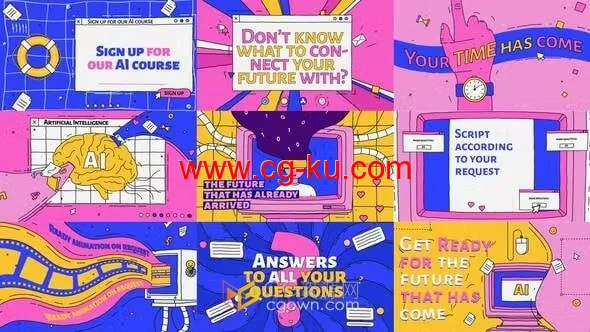 智能AI课程推广卡通场景虚拟网络编程介绍视频广告-AE模板的图片1