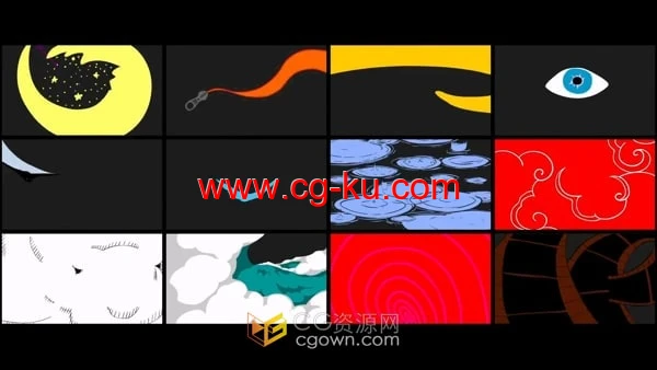 12组卡通图形动画过渡转场达芬奇DR模板Abstract Cartoon Transitions的图片1