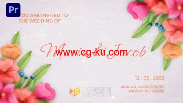 花卉鲜花唯美婚礼请柬简介视频动画-PR模板的图片1