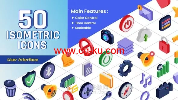 50个等距用户界面3D图标动画Icons AE模板下载的图片1