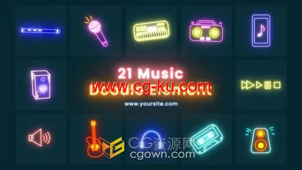 霓虹灯发光图标动画音乐元素21种-AE模板下载的图片1