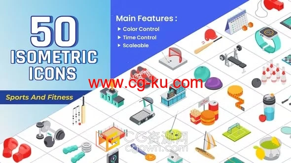 体育运动健身类别图形动画Isometric Icons AE模板的图片1