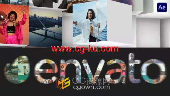 立方体马赛克旋转方块展示照片动画视频片头-AE模板的图片1