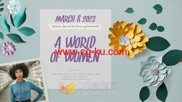 折纸纸花元素风格三八国际妇女节2023年宣传片头-AE模板的图片1