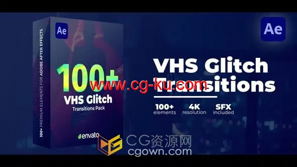 VHS Glitch Transitions AE模板100种故障过渡视频转场效果的图片1