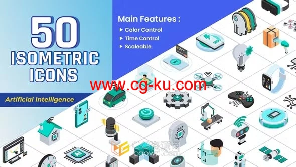 Artificial Intelligence Icons 50组人工智能Ai技术图标动画AE模板的图片1