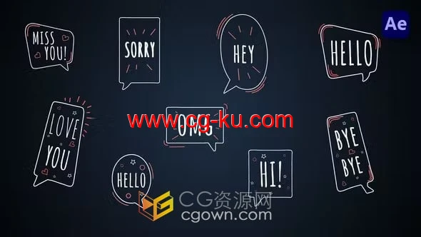 9组线条气泡对话文字标题动画-AE模板下载的图片1