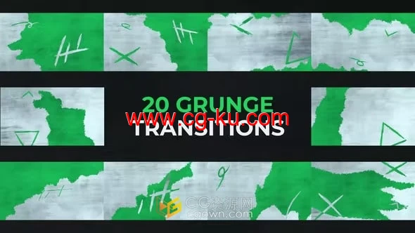 Grunge Transitions AE转场模板20组复古纹理遮罩视频过渡的图片1