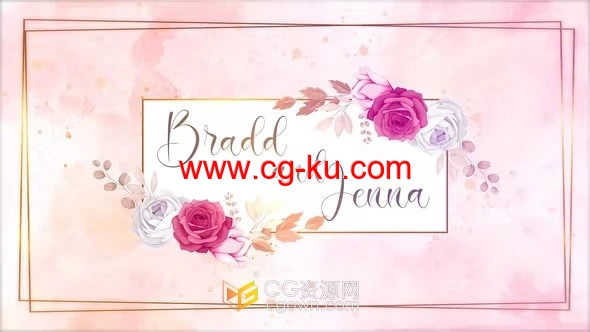 PR模板-婚礼请柬模板明亮优雅鲜花动画庆典仪式邀请函的图片1