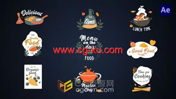 烹饪主题标题美食文字图形动画-AE模板的图片1