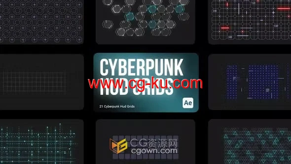 AE模板-赛博朋克网格图案游戏电影数字图形海报背景动画的图片1